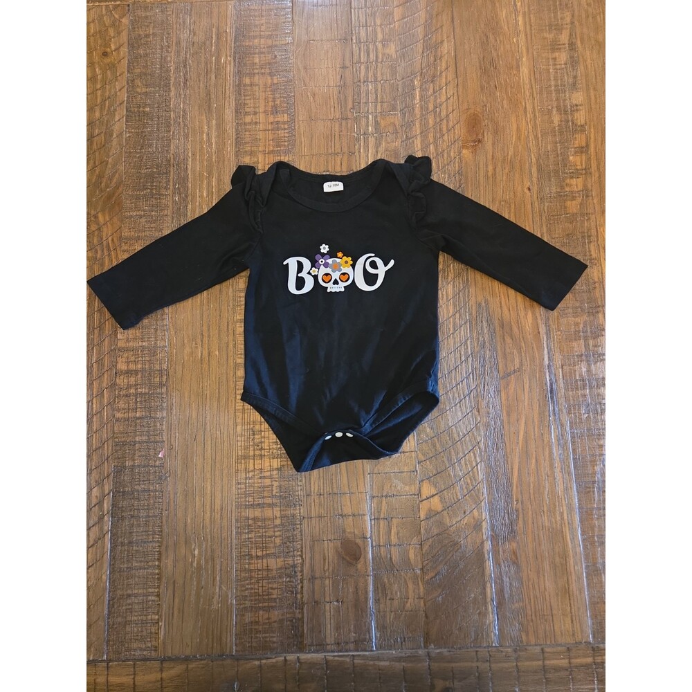 One-piece Longsleeve 12-18 Months Halloween Boo Day Of The Dead Ruffle Sleeves